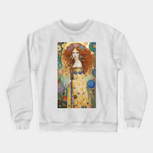 Gustav Klimt's Golden Serenity: Inspired Woman in Enigmatic Beauty Crewneck Sweatshirt